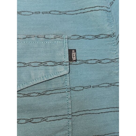 Vans Mens Blue Short Sleeve Button-Up Shirt Large - Barbed Wire Print - Picture 6 of 8